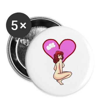 Sex Liebe Domina Stripperin Erotik nackte Frau - Buttons groß 56 mm (5er Pack) - Weiß - Vorne
