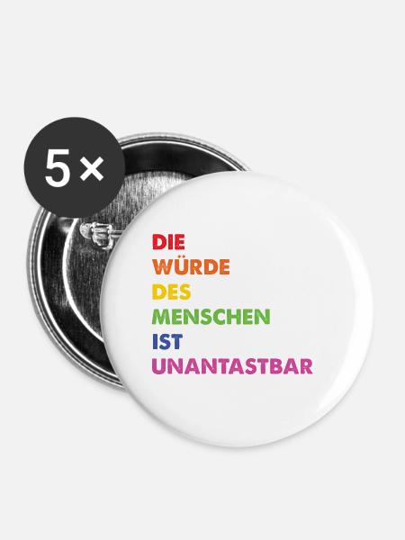 Menschenrechte Regenbogen Grundgesetz - Buttons groß 56 mm (5er Pack) - Weiß