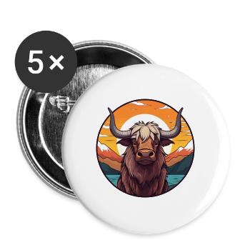 Yak buntes Aquarell Cartoon Kawaii Tier - Buttons groß 56 mm (5er Pack) - Weiß - Vorne