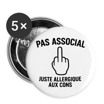 Nicht asozial, nur allergisch gegen Idioten - Buttons groß 56 mm (5er Pack) - Weiß - Vorne
