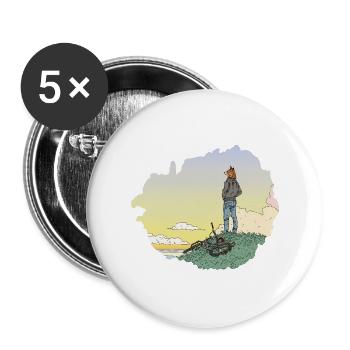 Der abenteuerlustige Fuchs – Horizon & Vélo - Buttons groß 56 mm (5er Pack) - Weiß - Vorne