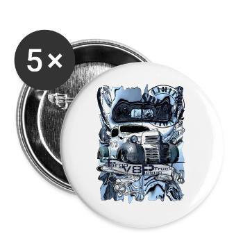 Blauer Rosttruck Kunstmotiv - Buttons groß 56 mm (5er Pack) - Weiß - Vorne