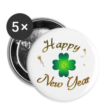 Happy New Year - Buttons groß 56 mm (5er Pack) - Weiß - Vorne