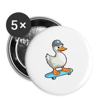 Lustige Gans Kawaii Cartoon Haustier spielt Skateboard - Buttons groß 56 mm (5er Pack) - Weiß - Vorne