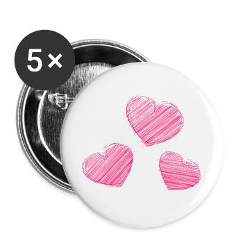 HERZ. HERZ. HEILIGER VALENTINSTAG. LIEBE. LIEBE. HERZ - Buttons groß 56 mm (5er Pack) - Weiß - Vorne