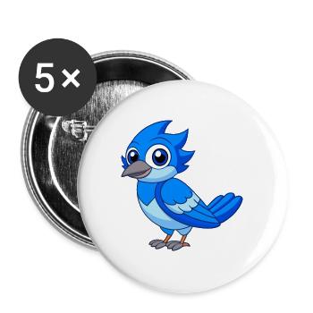 Geai bleu mascotte mignonne personnage de dessin animé kawaii - Lot de 5 grands badges (56 mm) - blanc - Devant