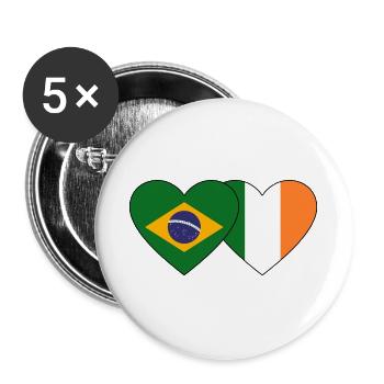 Brasilien Irland Flagge Herz - Buttons groß 56 mm (5er Pack) - Weiß - Vorne