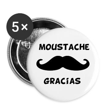 Schnurrbart Gracias Lustiges Humor Geschenk - Buttons groß 56 mm (5er Pack) - Weiß - Vorne