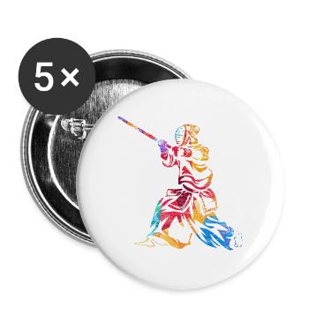 Furchtloser Kendo Schwertkämpfer - Buttons groß 56 mm (5er Pack) - Weiß - Vorne