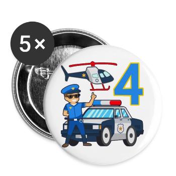 4 Geburtstag Polizei Auto 4 Jahre alt Polizist - Buttons groß 56 mm (5er Pack) - Weiß - Vorne