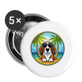 Basset Artesien Normand Hunderasse Cartoon Beach - Buttons groß 56 mm (5er Pack) - Weiß - Vorne