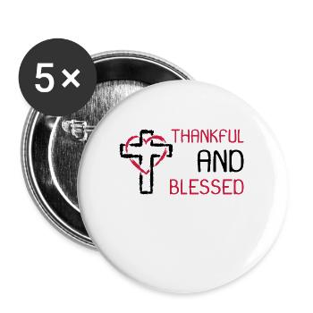 Dankbar und Gesegnet Kreuz Symbol Geschenk - Buttons groß 56 mm (5er Pack) - Weiß - Vorne
