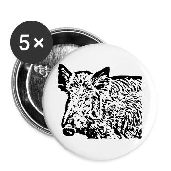 Wildschwein Wildsau Schwein Sau Schweine - Buttons groß 56 mm (5er Pack) - Weiß - Vorne
