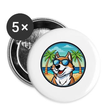 Sibirische Trikolore Hunderasse Cartoon Beach - Buttons groß 56 mm (5er Pack) - Weiß - Vorne