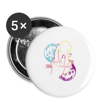 Einfühlsame Hebamme Geburtsbegleitung - Buttons groß 56 mm (5er Pack) - Weiß - Vorne