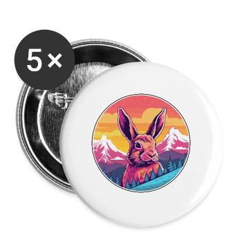Kaninchen Aquarell Karikatur Kawaii Haustier Tier Farbe - Buttons groß 56 mm (5er Pack) - Weiß - Vorne