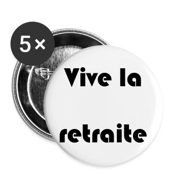 RUHESTAND. RUHESTAND. PENSIONIERT. RUHESTAND - Buttons groß 56 mm (5er Pack) - Weiß - Vorne