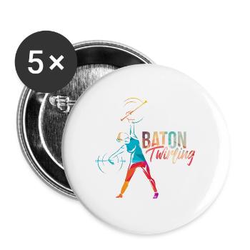 Graziler Stabwirbel Marschkapelle - Buttons groß 56 mm (5er Pack) - Weiß - Vorne