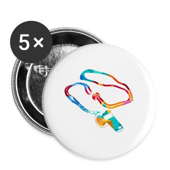 Dynamischer Sportlehrer Turnhalle - Buttons groß 56 mm (5er Pack) - Weiß - Vorne