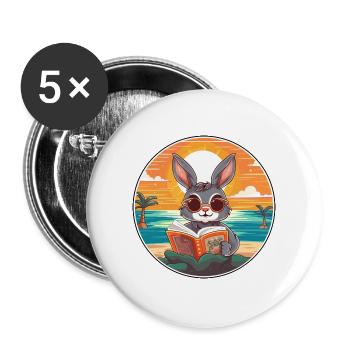 Hase Niedlich Lustige Karikatur Kawaii Buch Strand - Buttons groß 56 mm (5er Pack) - Weiß - Vorne
