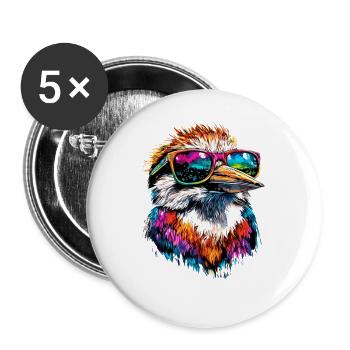 Kookaburra Jägerliest Lachender Hans Süßer Vogel - Buttons groß 56 mm (5er Pack) - Weiß - Vorne