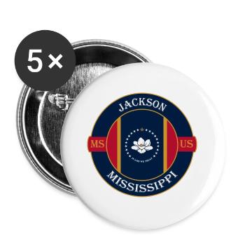 Jackson Mississippi Flagge USA Reise Souvenir Abzeichen - Buttons groß 56 mm (5er Pack) - Weiß - Vorne