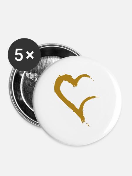 Herz offen Gold - Buttons groß 56 mm (5er Pack) - Weiß