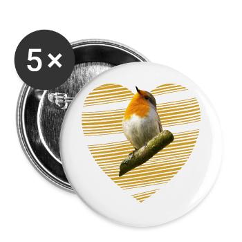 Rotkehlchen Singvogel süßer Vogel - Buttons groß 56 mm (5er Pack) - Weiß - Vorne