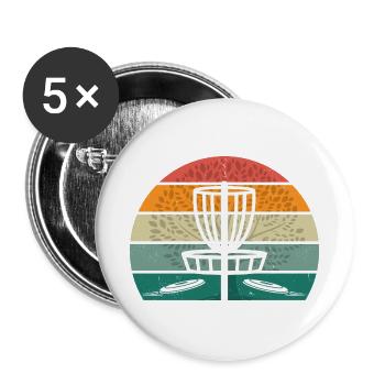 Vintage Disc Golf Sunset Retro - Buttons groß 56 mm (5er Pack) - Weiß - Vorne