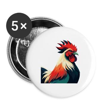 Coq Dessin Animé Personnage Animal De Compagnie Coloré - Lot de 5 grands badges (56 mm) - blanc - Devant