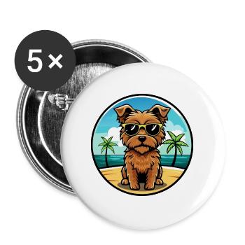 Norfolk Terrier Hunderasse Cartoon Sonnenbrille Strand - Buttons groß 56 mm (5er Pack) - Weiß - Vorne