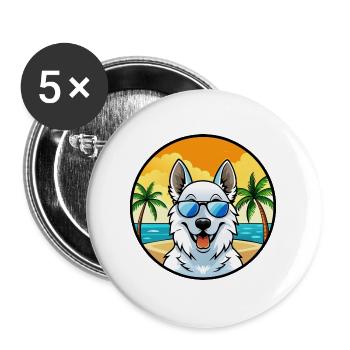 Berger Blanc Suisse Hunderasse Cartoon Sonnenbrille - Buttons groß 56 mm (5er Pack) - Weiß - Vorne