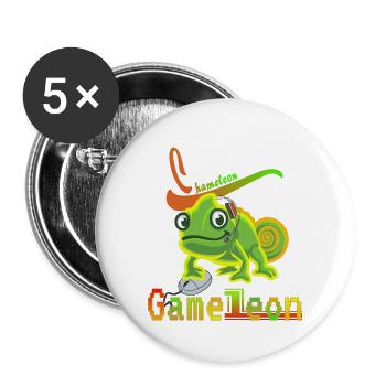 Game Leon . Chamäleon mit Mouse und Headset. - Buttons groß 56 mm (5er Pack) - Weiß - Vorne