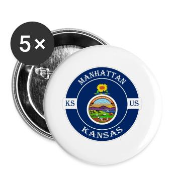 Manhattan Kansas Flagge USA Reise Souvenir Abzeichen - Buttons groß 56 mm (5er Pack) - Weiß - Vorne