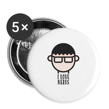 I love Nerds - Nerd mit Brille Minimalistisch - Buttons groß 56 mm (5er Pack) - Weiß - Vorne
