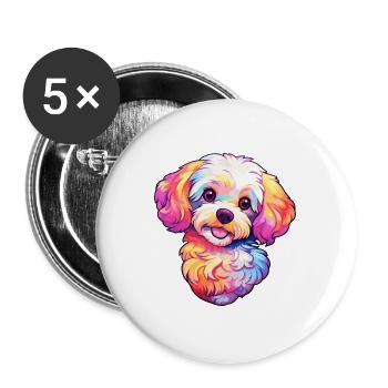 Maltipoo Hunderasse Cartoon Kawaii Illustration - Buttons groß 56 mm (5er Pack) - Weiß - Vorne