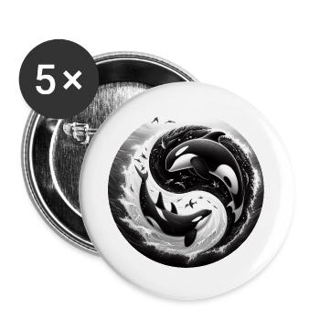 Yin and Yang Orca - Buttons large 2.2''/56 mm (5-pack) - white - Front