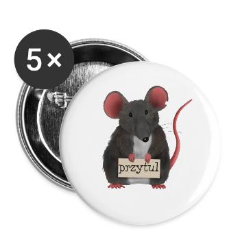 Przytul - Ratte mit Schild Umarm mich auf Polnisch - Buttons groß 56 mm (5er Pack) - Weiß - Vorne