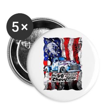 V8 Chevy Truck Patriotik - Buttons groß 56 mm (5er Pack) - Weiß - Vorne