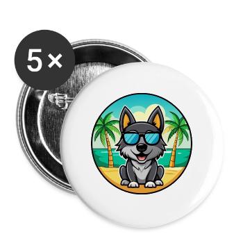 Black Norwegian Elkhound Dog Breed Cartoon Beach - Buttons large 2.2''/56 mm (5-pack) - white - Front