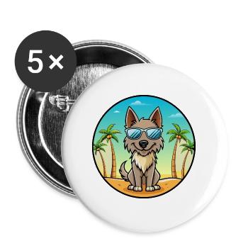 Berger Picard Hunderasse Cartoon Sonnenbrille Strand - Buttons groß 56 mm (5er Pack) - Weiß - Vorne