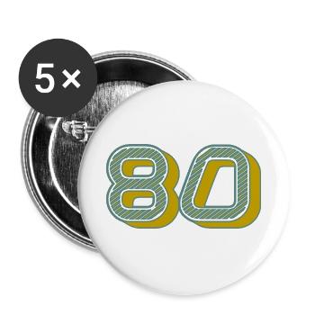 80. 80 JAHRE. 80. JAHRESTAG. 80-JÄHRIGES JUBILÄUM. - Buttons groß 56 mm (5er Pack) - Weiß - Vorne
