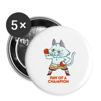 Schlagfertiger Boxerkater Boxring - Buttons groß 56 mm (5er Pack) - Weiß - Vorne