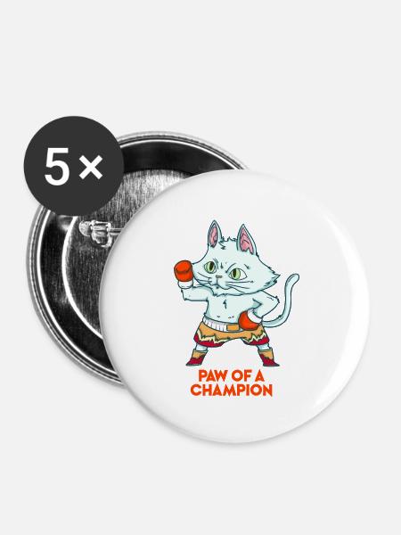 Schlagfertiger Boxerkater Boxring - Buttons groß 56 mm (5er Pack) - Weiß