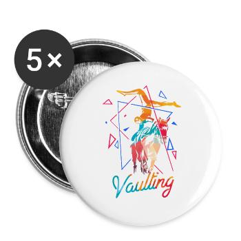 Schwungvolle Voltigiererin Turnierkür - Buttons groß 56 mm (5er Pack) - Weiß - Vorne
