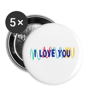 VALENTINSTAG. ICH LIEBE DICH. ICH LIEBE DICH. LIEBE. LIEBE - Buttons groß 56 mm (5er Pack) - Weiß - Vorne