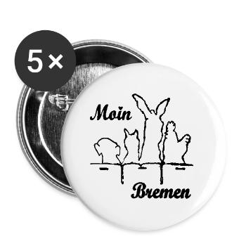 Moin aus Bremen – Bremer Stadtmusikanten - Buttons groß 56 mm (5er Pack) - Weiß - Vorne