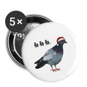 Ho Ho Ho - Taube mit Weihnachtsmütze - Buttons groß 56 mm (5er Pack) - Weiß - Vorne