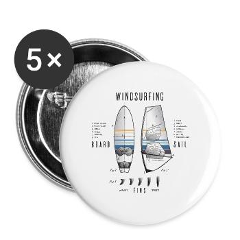 Windsurfausrüstung mit Flossen - Buttons groß 56 mm (5er Pack) - Weiß - Vorne