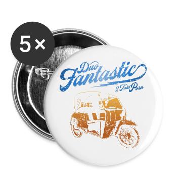DDR Krause Duo Oldtimer Moped Dreirad - Buttons groß 56 mm (5er Pack) - Weiß - Vorne